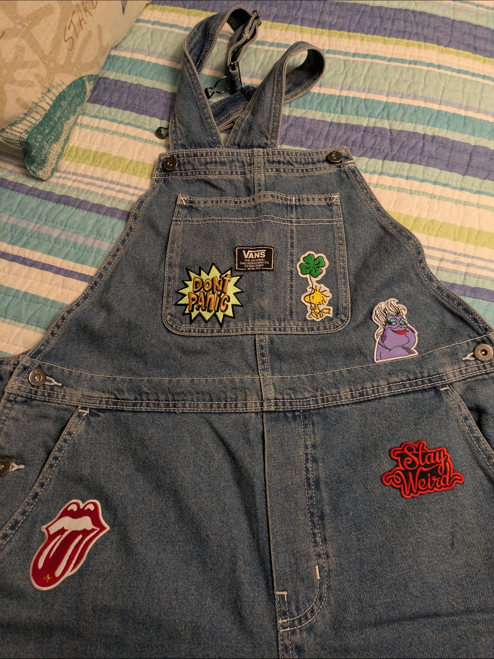 Vans Blue Denim Patchwork Overalls - Picture 2 of 10
